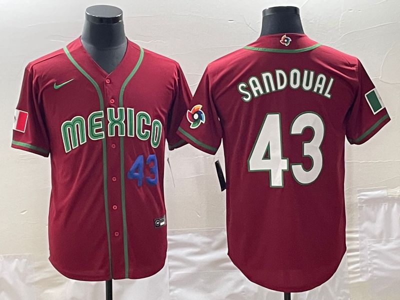 Men 2023 World Cub Mexico 43 Sandoual Red Nike MLB Jersey6